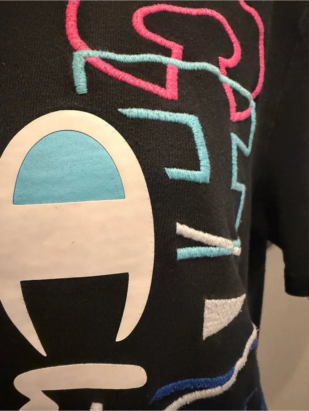 Vintage Y2K 90s Champion Neon Spellout Embroidered Black Tee 41" Chest 2000s - Picture 3 of 6